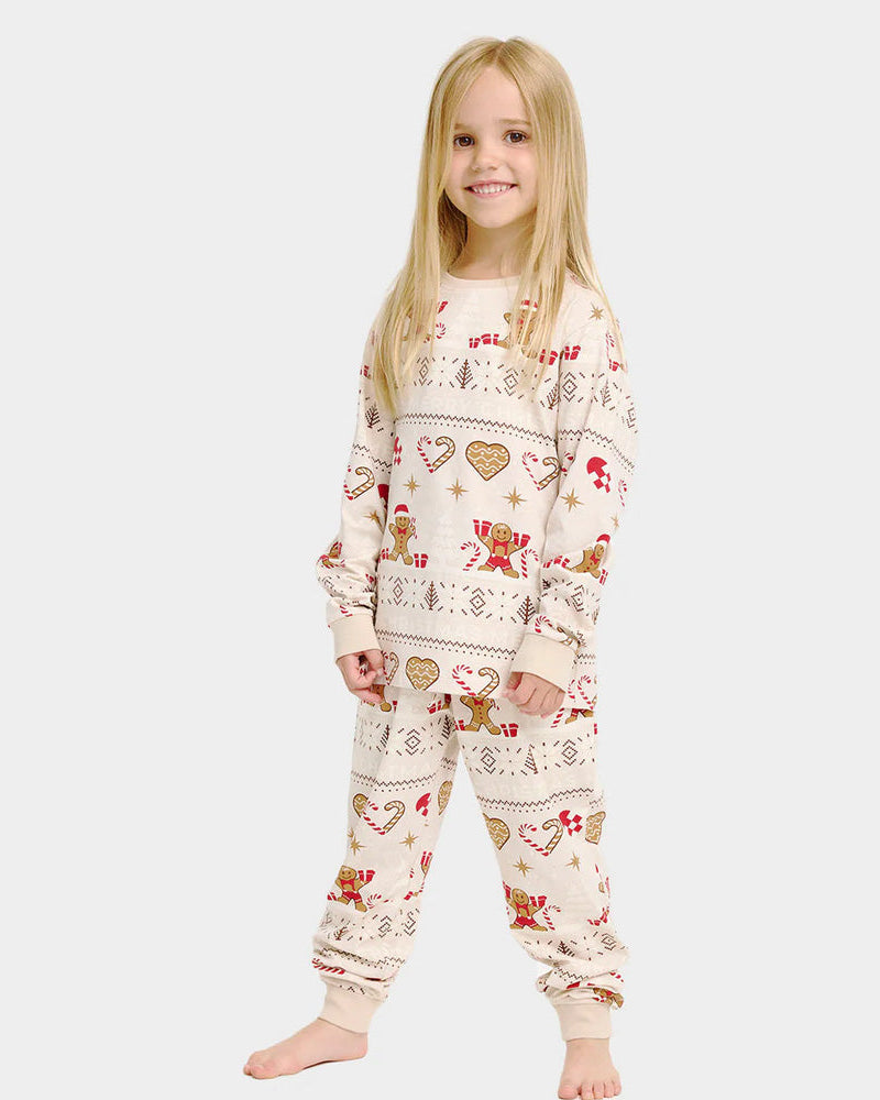 Beige Christmas Pyjama for Children Gingercookies