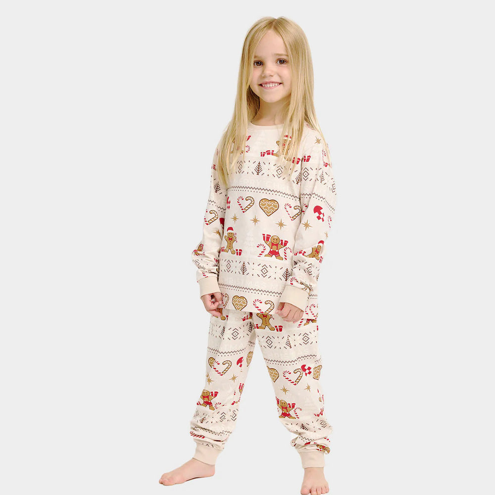 Beige Christmas Pyjama for Children Gingercookies