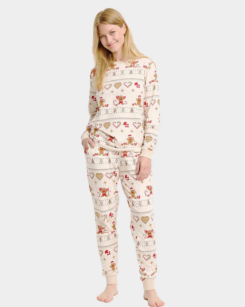 Beige Christmas Pyjama for Family Gingercookies Women