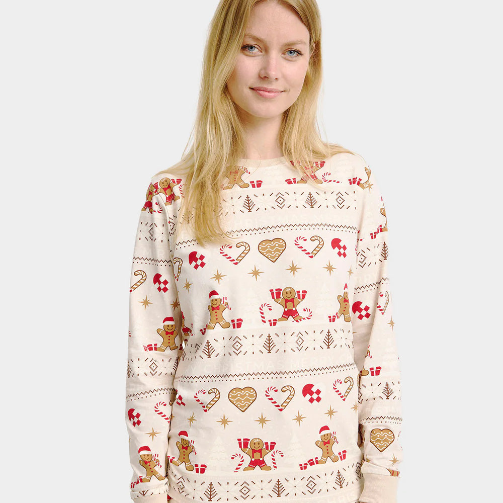 Beige Christmas Pyjama Women Family Gingercookies
