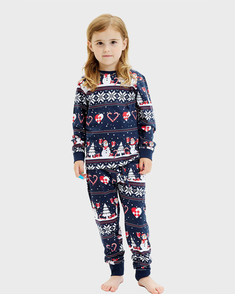 Blue Christmas Pyjama Children Snowmen and Hearts Girl
