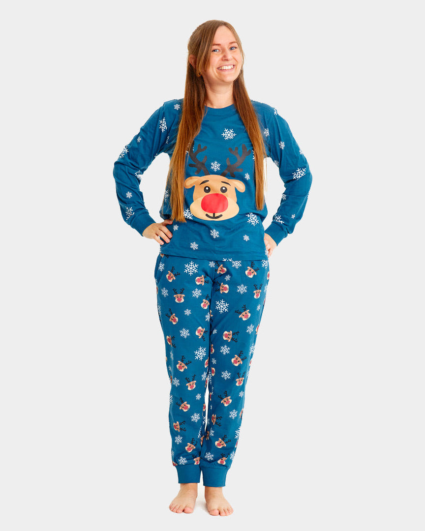 Blue Christmas Pyjama for Women with Rudolph the Reindeer