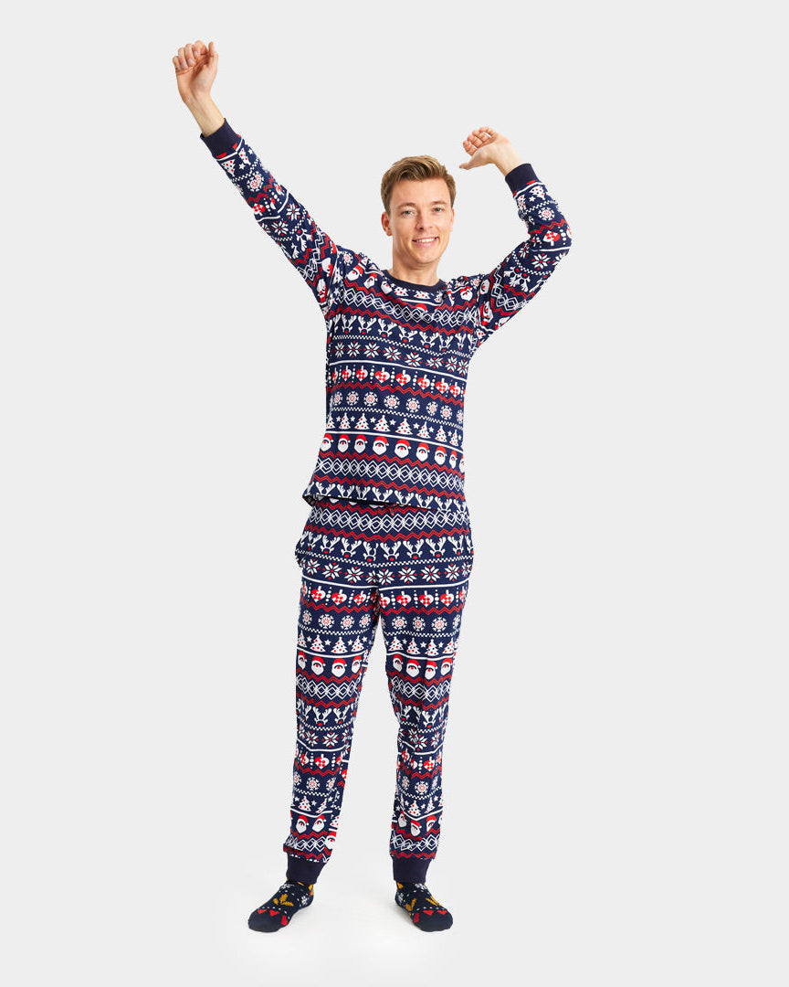 Christmas Pyjama for Family with Santa, Reindeers and Hearts Mens