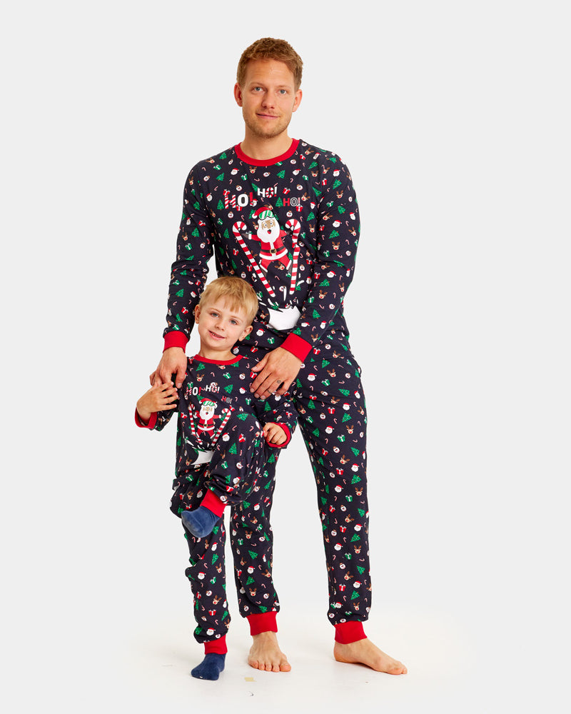 Christmas Pyjama mens and children with Skiing Santa