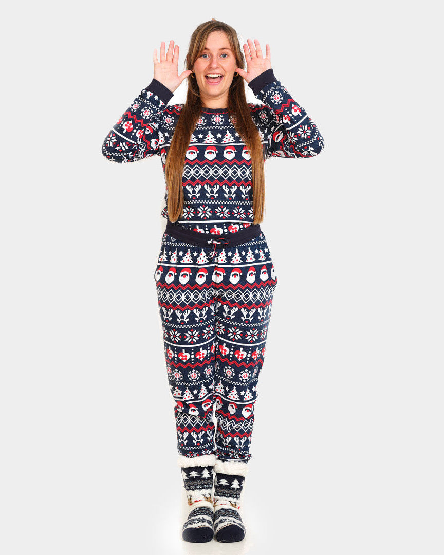 Christmas Pyjama for Women with Santa, Reindeers and Hearts