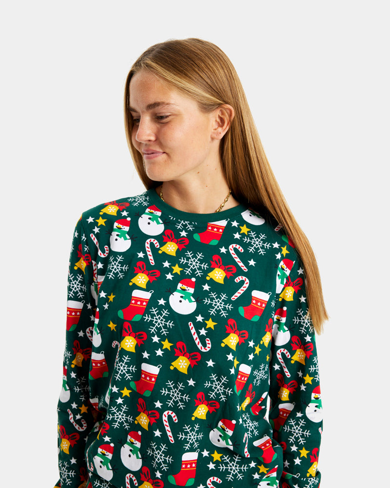 Green Christmas Pyjama Children Women Christmas motifs