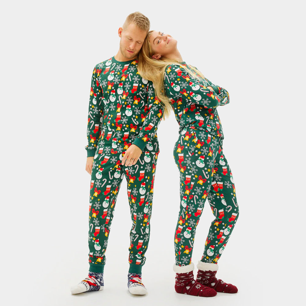 Green Christmas Pyjama Family Womens and Mens Christmas motifs