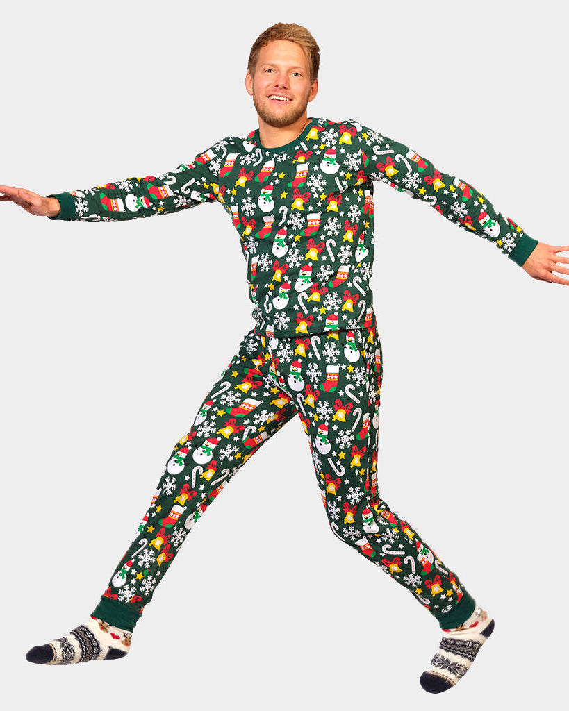 Green Christmas Pyjama for Men with Christmas motifs