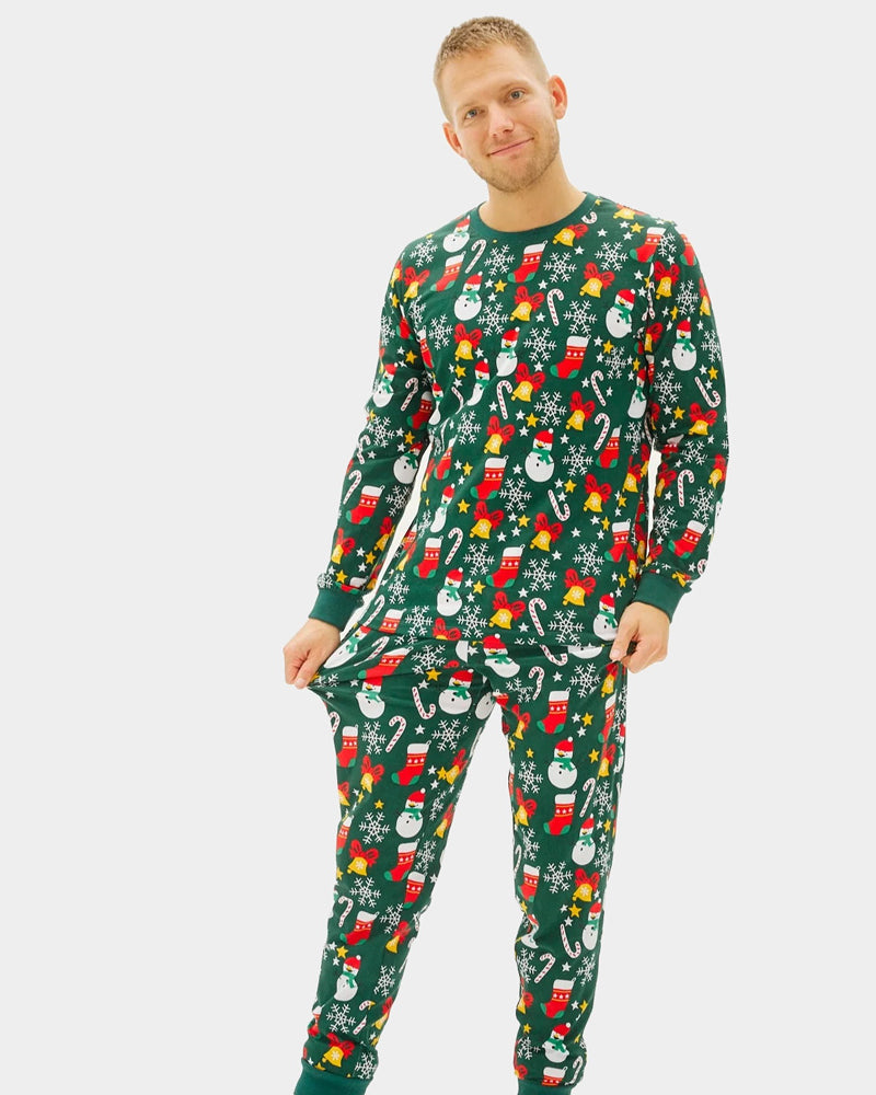 Green Christmas Pyjama Mens Christmas motifs