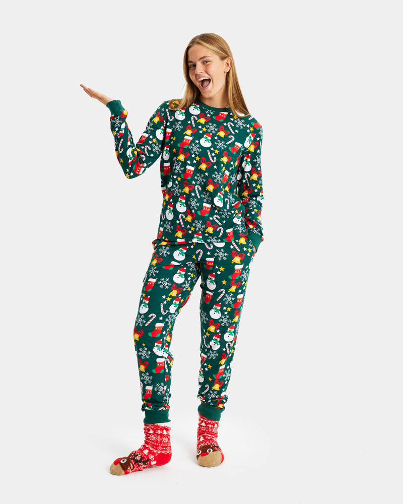 Green Christmas Pyjama for Women Christmas motifs