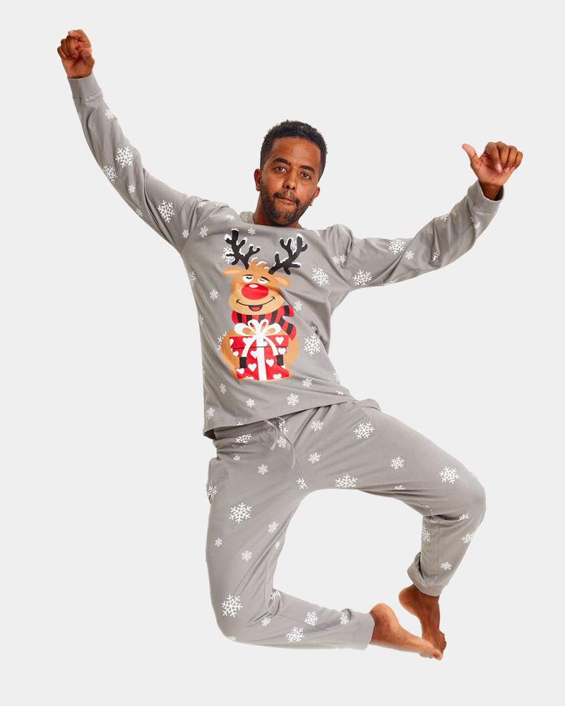 Grey Christmas Pyjama Men Rudolph Reindeer