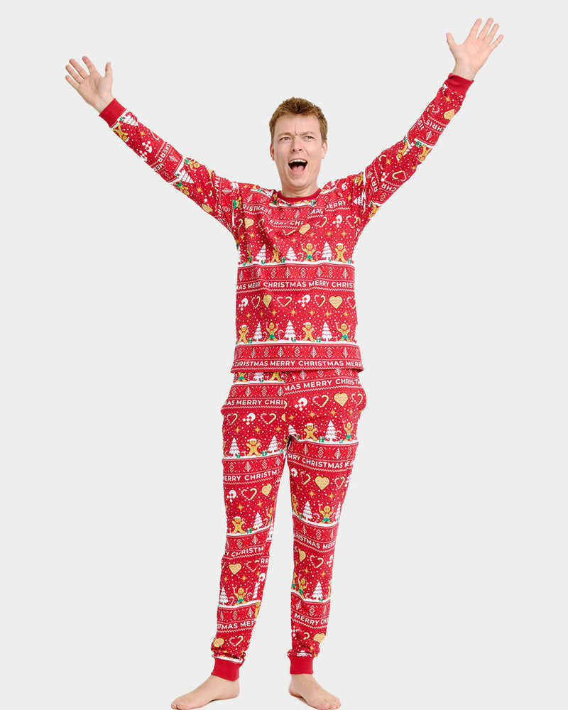 Men Red Christmas Pyjama for Family Gingercookies