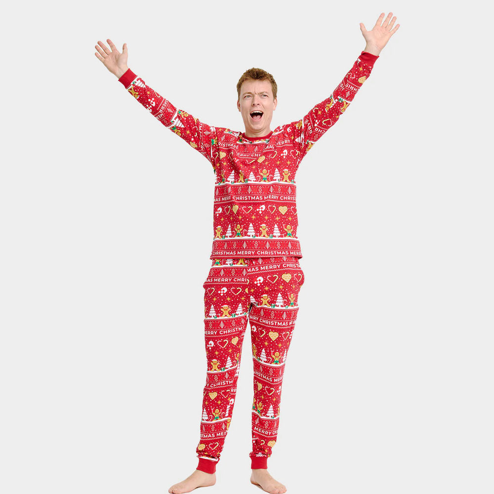 Men Red Christmas Pyjama for Family Gingercookies