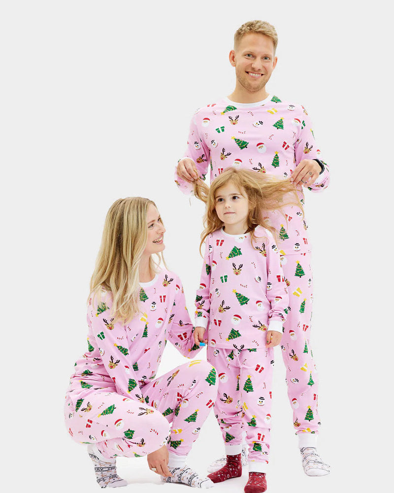 Pink Christmas Pyjama for Family with Christmas Motifs