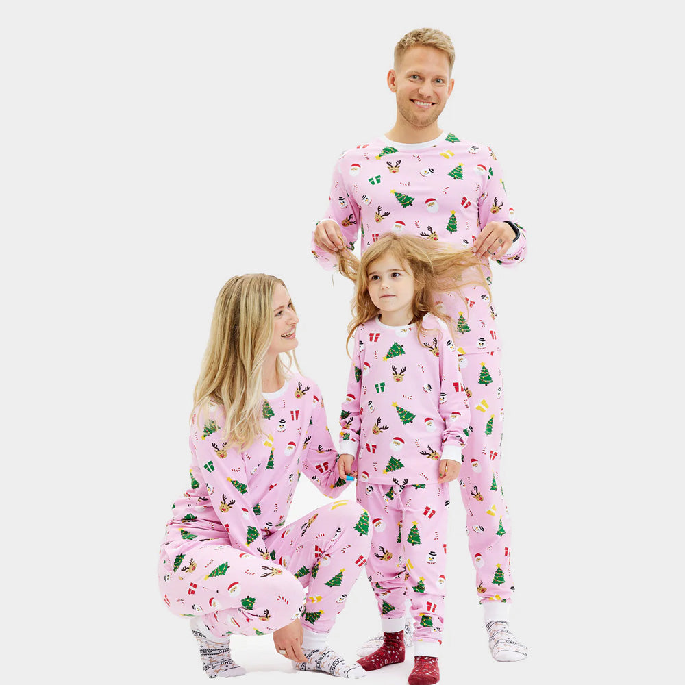 Pink Christmas Pyjama for Family with Christmas Motifs