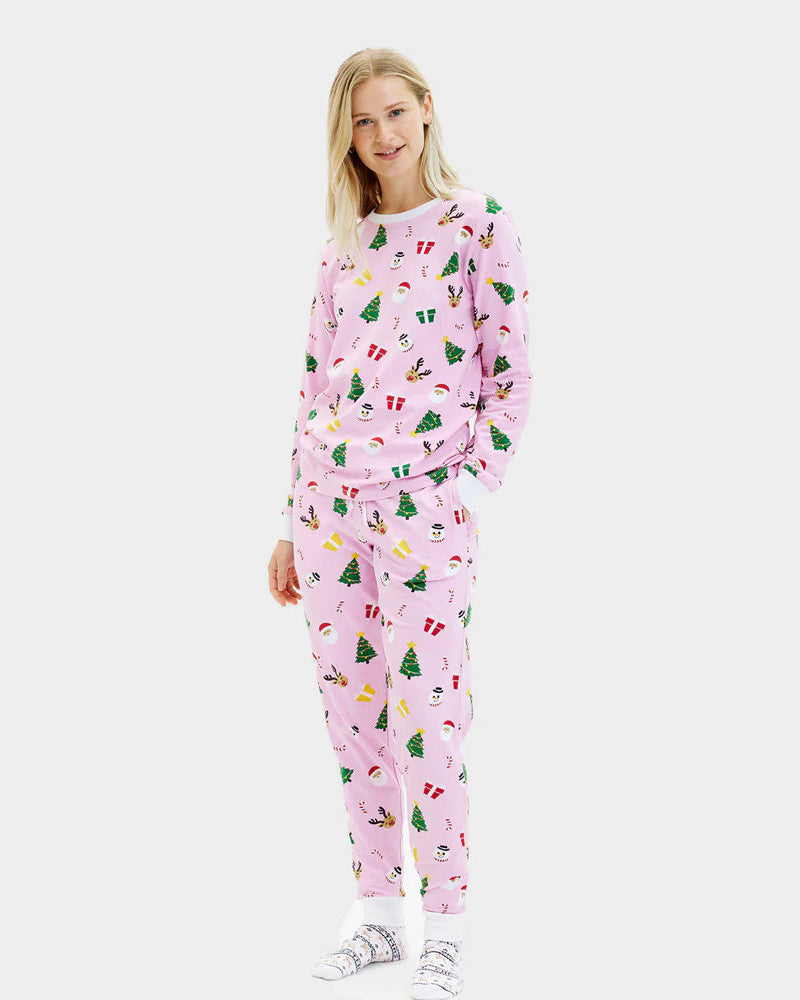 Pink Christmas Pyjama for Women with Christmas Motifs