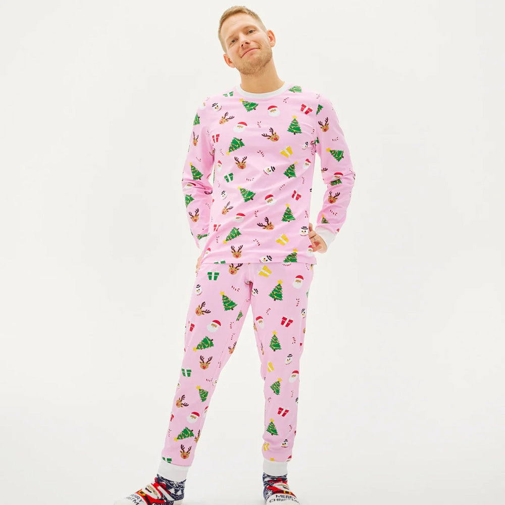 Pink Christmas Pyjama Women and Men Christmas Motifs