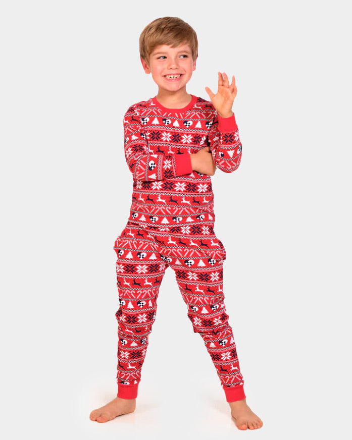 Red Christmas Pyjama for Children with Reindeer and Trees