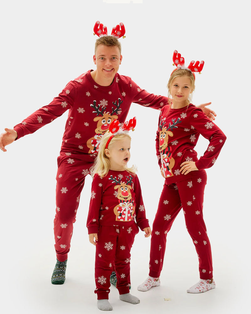 Red Christmas Pyjama for Children with Rudolph the Reindeer and mens
