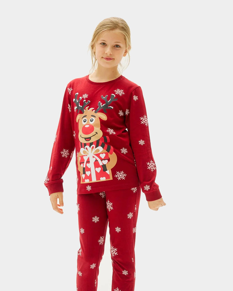 Red Christmas Pyjama Family and Children Rudolph the Reindeer