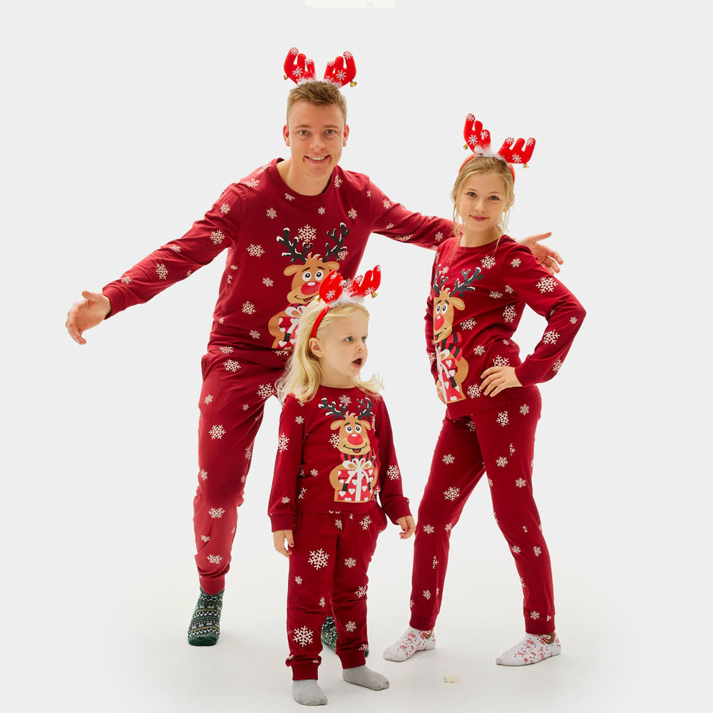 Red Christmas Pyjama for Women and kids with Rudolph the Reindeer