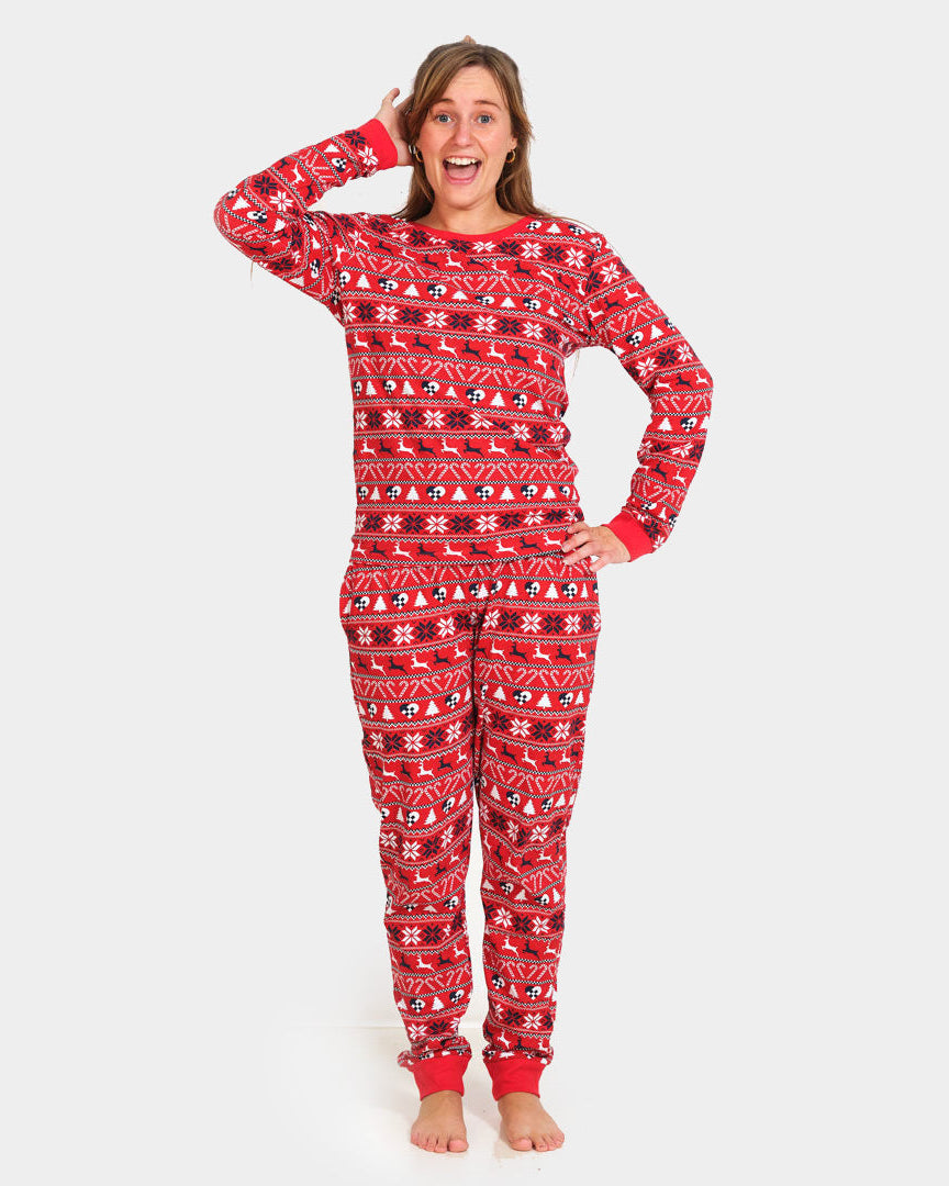 Red Christmas Pyjama for Women with Reindeer and Trees