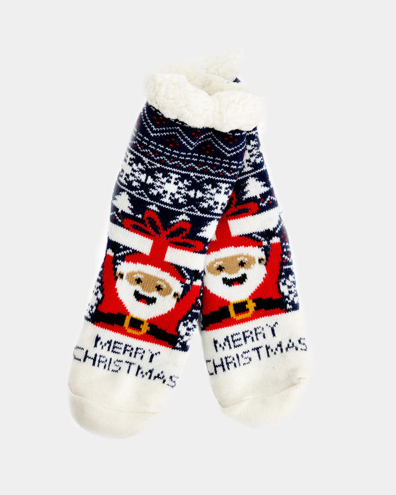 Rubber Sole Christmas Socks Santa with a Gift