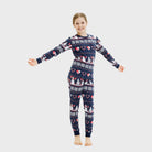 Blue Christmas Pyjama Family and Children Snowmen and Hearts
