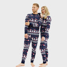 Blue Christmas Pyjama Family Womens and Mens Snowmen and Hearts

