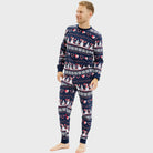 Blue Christmas Pyjama for Men Snowmen and Hearts
