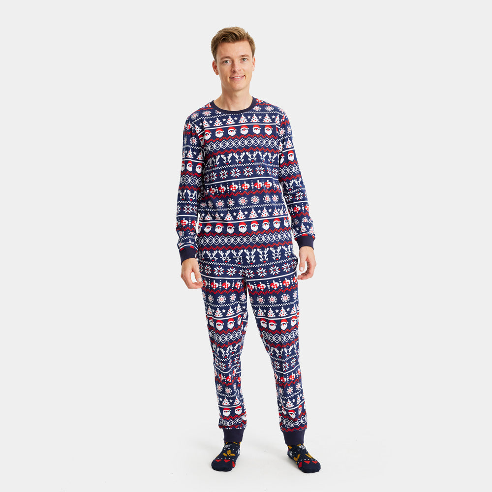 Christmas Pyjama Men with Santa, Reindeers and Hearts
