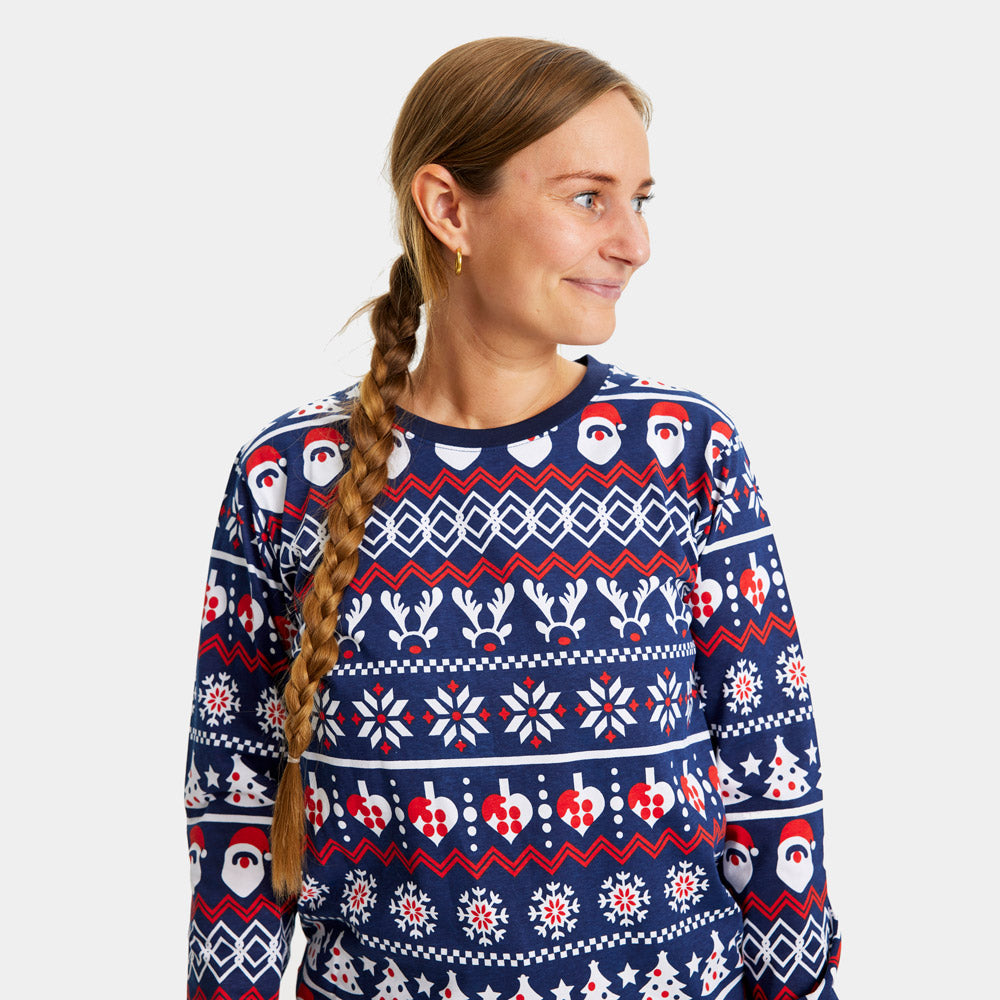 Christmas Pyjama for womens with Santa, Reindeers and Hearts
