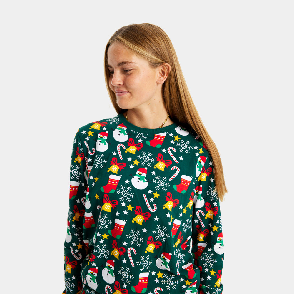 Green Christmas Pyjama Children Women Christmas motifs
