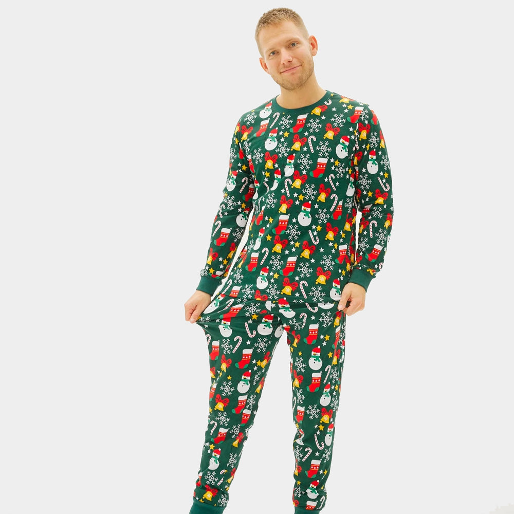 Green Christmas Pyjama Mens Christmas motifs
