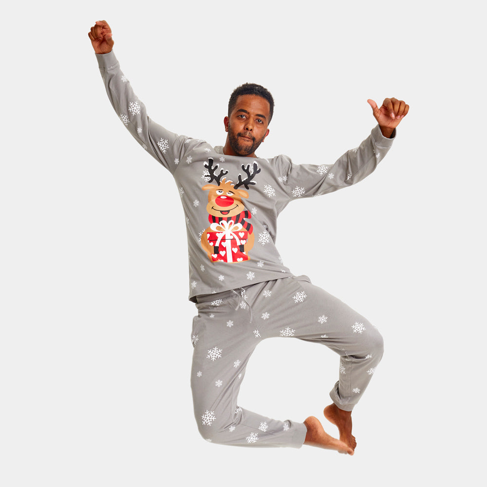 Grey Christmas Pyjama Men Rudolph Reindeer
