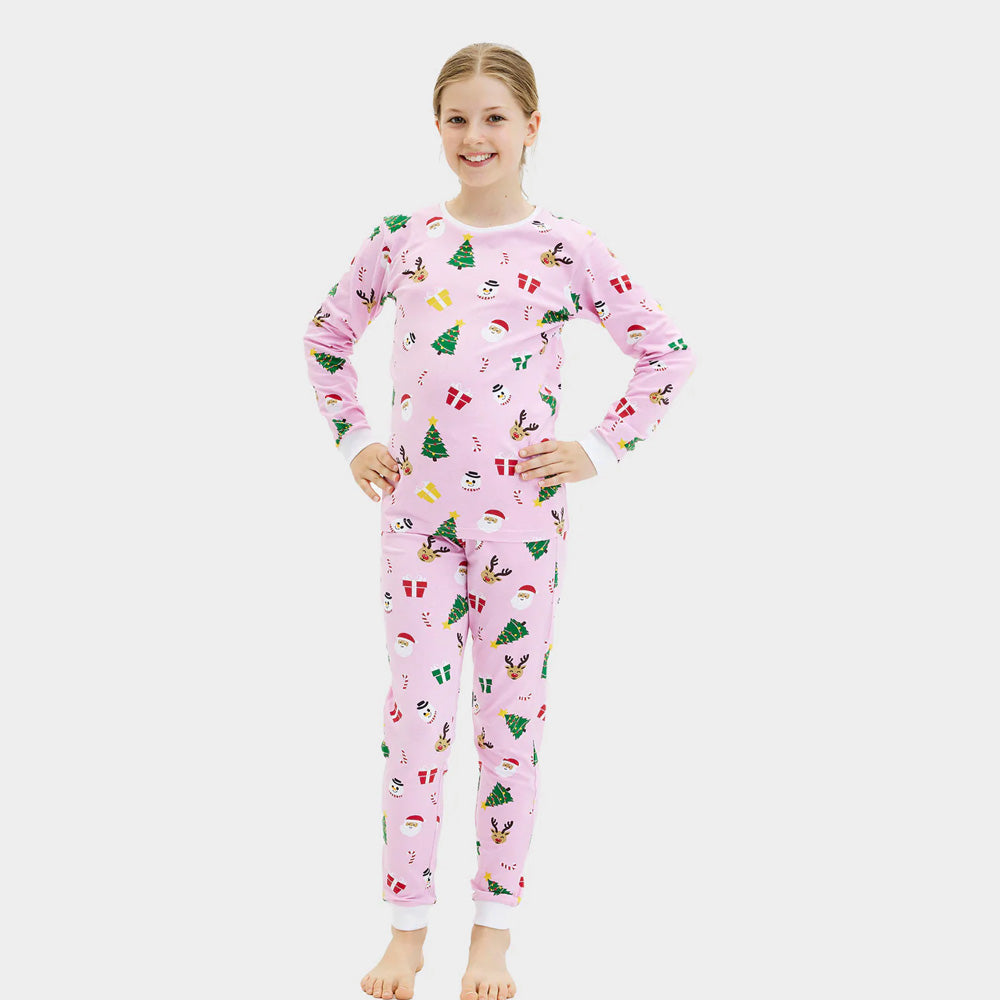 Pink Christmas Pyjama for Family with Christmas Motifs Children