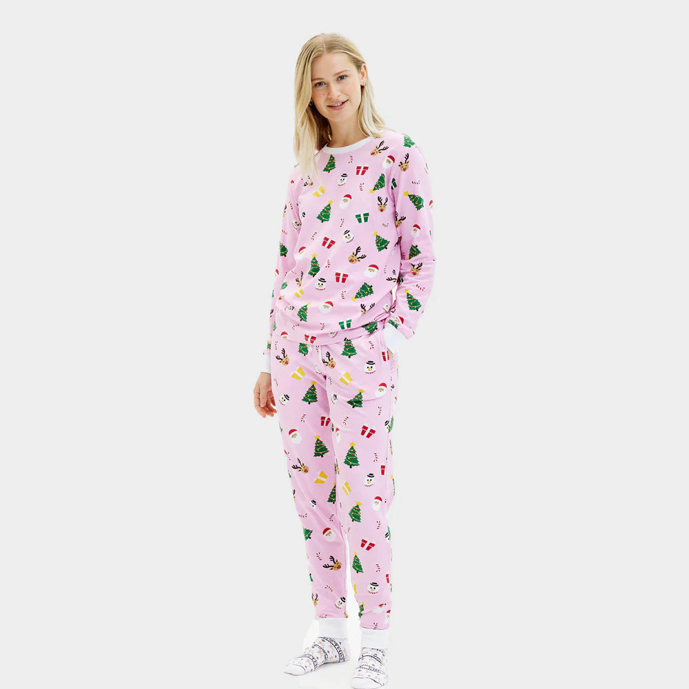 Pink Christmas Pyjama for Women with Christmas Motifs
