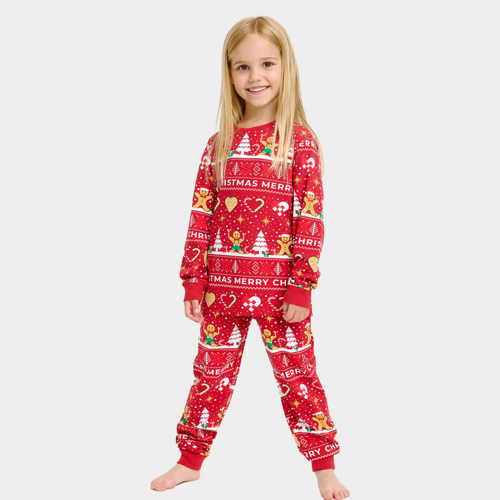 Red Christmas Pyjama for Children Girl Gingercookies
