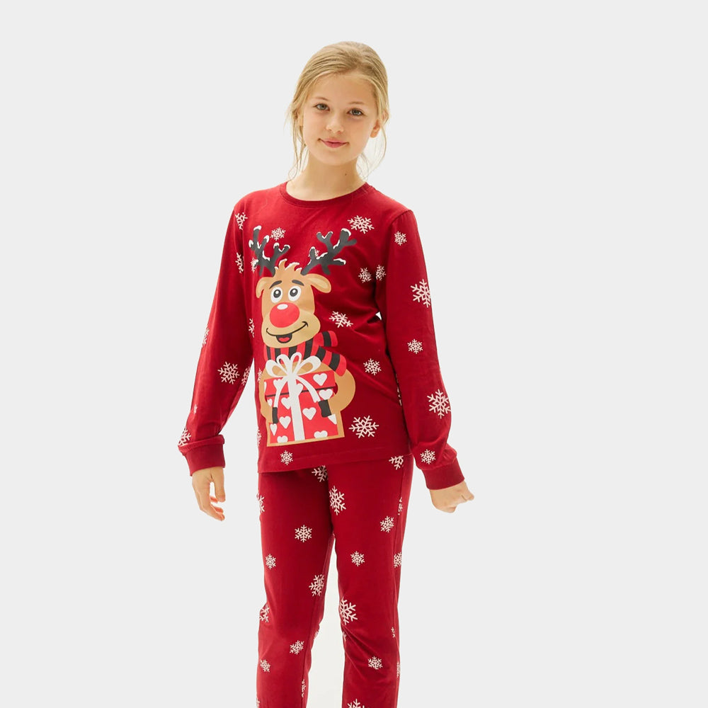 Red Christmas Pyjama Family and Children Rudolph the Reindeer
